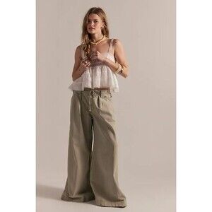 Free People Julien Wide-Leg Chino Pants Chinchilla Small Boho Neutral Summer